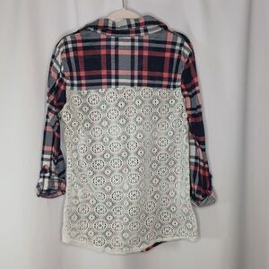 Nobo No Boundaries Lace Flannel Shirt Roll Tab Slve Button Top Youth Girls Small